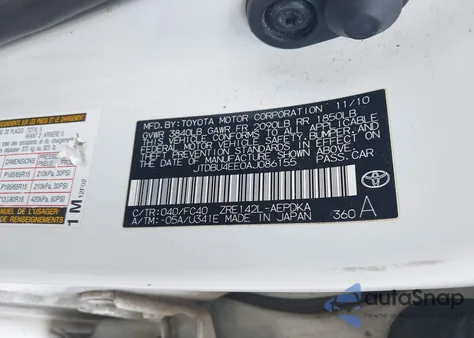 2010 Toyota Corolla Le из США, поврежденный, VIN JTDBU4EE0AJ086155